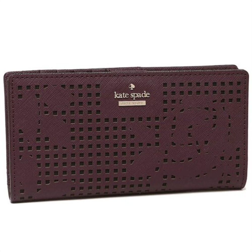 Kate Spade Cameron Street Perforated Rose Lacey Wallet in Deep Plum EUC